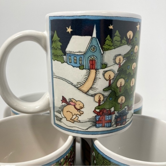 set of 6 Susan Wenget Christmas mugs  toys. teddy bears, snowman, rocking horse - Picture 8 of 17
